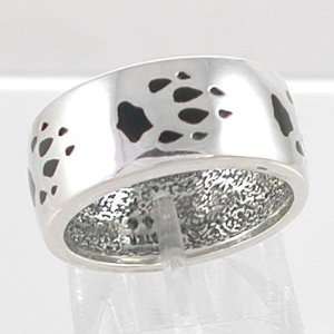 Wide Southwestern Style Wolf Paw Band Ring in Sterling Silver with 