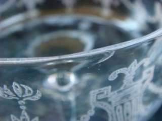 Antique Etched Hand Blown Art Glass Wine Glasses Set  
