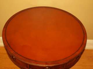   Leather Top Round Mahogany Center Hall End Drum Table NR  
