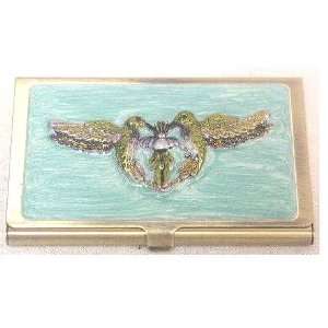  Hummingbirds Business Card Case Holder   Metal & Enamel 