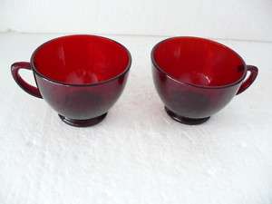 RUBY RED SET OF (2) CUPS IN DEPRESSION GLASS  