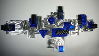 Modern Abstract Metal Wall Art Decor Sculpture Silver Blue AviatorBy 