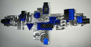 Modern Abstract Metal Wall Art Decor Sculpture Silver Blue AviatorBy 