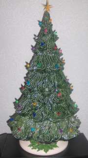   Ceramic Christmas Tree Green with Star   Holly Base   Vintage Style