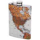   Stainless Steel Hip Pocket Whiskey Flask Screw Cap Antique World Map