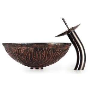   Copper Forest Glass Vessel Sink with PU MR, Gold