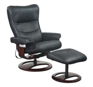 Modern Leather Swivel Recliner Chair & Ottoman Black  