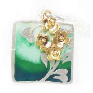 Handcrafted Kevin N Anna Sterling Silver Green Epoxy Wild Flowers and 