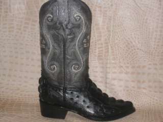 New Mens Embossed Croc/Ostrich Leather Boots Black  