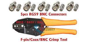 pin/Coax/BNC Crimp Tool for RG58 / RG59 / RG6 Plus 5pcs BNC Crimp on 
