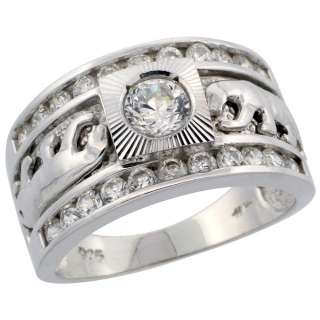 Sterling Silver Mens Double Panther Solitaire Ring w/ Brilliant Cut 