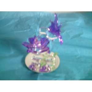 Glass hummingbird and purple flower new in box 