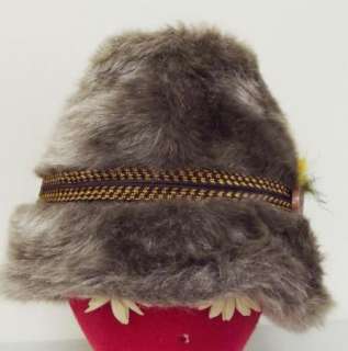 60s Vintage Brown Furry Faux Fur Plush Old Man Winter Hat Cap Banded 