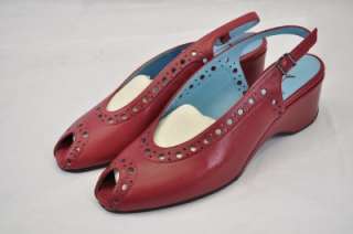 THIERRY RABOTIN ITALY CARLEIGH (CJW) RED LEATHER SLING WEDGE PEEP TOE 