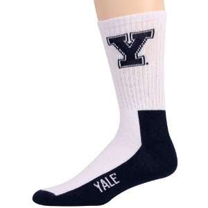  Yale Bulldogs White Navy Blue Team Logo Crew Socks Sports 