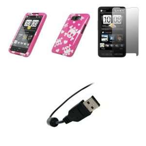  HTC HD2   Premium Pink and White Bow Skulls Design Snap On 