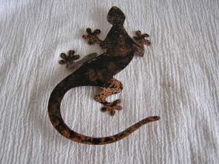 Handmade Mexican Metal Art Tin Gecko Brown Drip Cool 4  