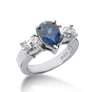   Diamond Sapphire Ring Engagement Pear Cut Prong Fashion 14k White Gold