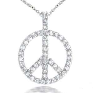  Bling Jewelry Sterling Silver CZ Peace Symbol Pendant 