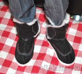 Dollfie SD13 Boy Shoes Velvet Fur Velcro Boots Black  
