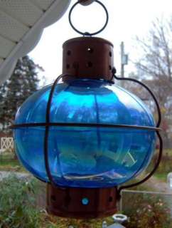 Candle Lantern Nautical Blue Glass Onion Lodge Rustic Garden Aqua 