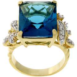 Kate Bisset Two tone Emerald cut Blue CZ Cocktail Ring  