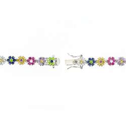   Sterling Silver Multi colored CZ Flower Bracelet  