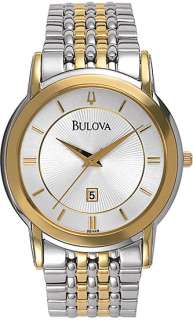 Bulova 98H48 Mens Watch Stainless Steel Two Tone Dress Silver Dial 