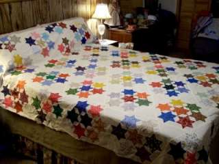   STAR   HAND STITCHED   TINY PRINT COTTON QUILT TOP   QUEEN SIZE  