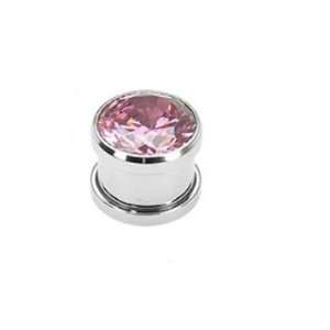   Pink CZ Large Gem Steel Ear Plugs Screw Fit Tunnels   8G 3MM Jewelry