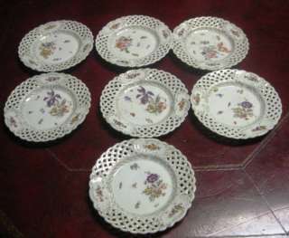 Set of 7 Antique Reticulated Floral Design Dishes  