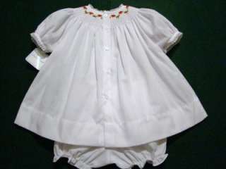 HAND~EMBROIDERED SMOCKED CHRISTMAS DRESS W/MATCHING BLOOMERS~3M,6M,9M 
