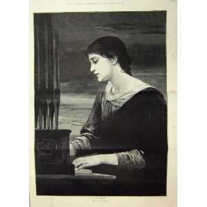 1891 Fine Art Portrait Beautiful Woman Lady Piano Music  