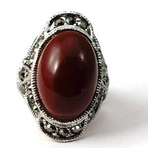 d7079 Size 9 Tibetan Silver Red Jasper Gemstone Diamante Zircon Finger 