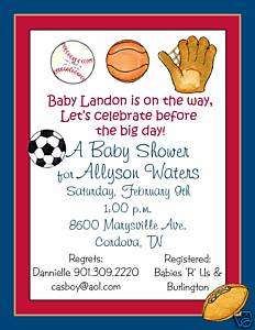 Sports Ball Football Basketball Baby Shower Invitations  