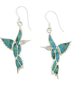 Sterling Silver Turquoise Opal Hummingbird Earrings  