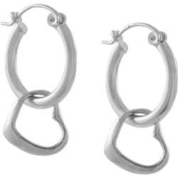 Sterling Silver Hoop Earrings with Dangling Hearts  