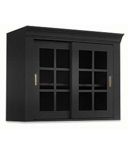 Black Wall Storage Top Cabinet with Sliding Glass Doors   