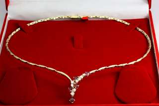 20CT ROUND BRILLIANT DIAMOND & PEAR RUBY V CASCADE NECKLACE 14K 