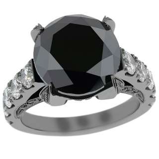 10.01 Carat Black Diamond Engagement Ring Vintage Style 14K Black Gold 