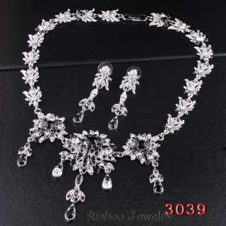 black wedding Necklace Earring 1set rhinestrone W28935  