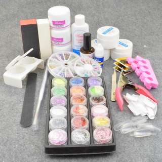   Acrylic Powder Glitter Liquid Nail Art Kit UV Gel Primer Tool zj38