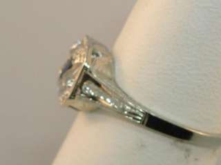   18K WHITE GOLD SAPPHIRE & MINE CUT DIAMOND RING BRILLIANT  