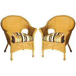 Bianca Stripe Black/ Olive Green Wicker Chair Cushion Set   