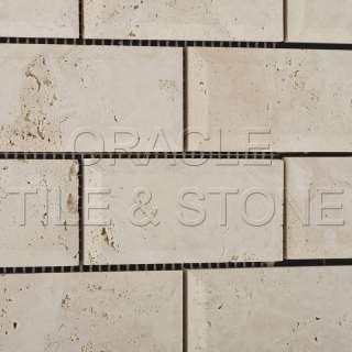 Ivory Travertine 2 X 4 Honed & Beveled Brick Mosaic  