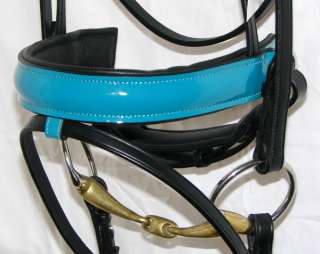   Leather TURQUOISE AQUA GLOSS Comfort Padded Poll Dressage Bridle Rein