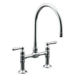   Polished Stainless Hirise Stainless Deck Mount Bridge Kitchen Faucet