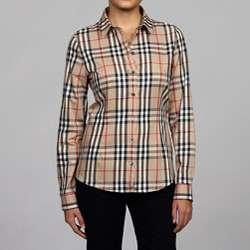 Burberry Womens Plaid Long sleeve Button down Shirt  