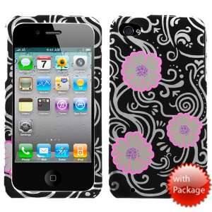  Black with Pink Floral Flowers Gray Vines Anemone Design 