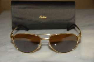 Cartier Santos Dumont Aviator Brushed Gold Brown Lens Sunglasses $810 